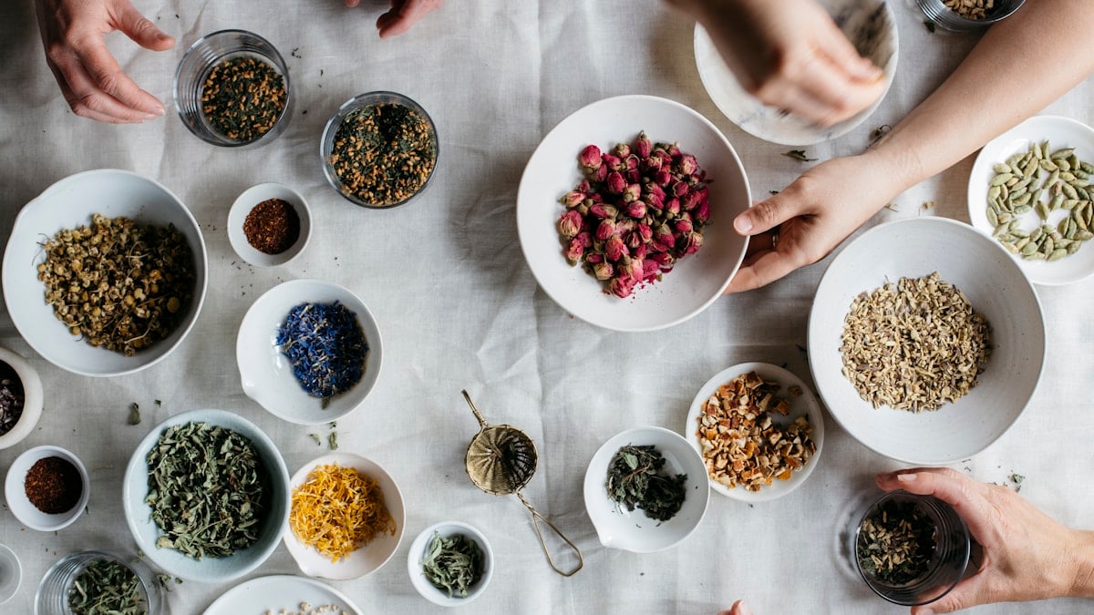 table setting, tea, tea party, tea tasting, table top down, tea, hands